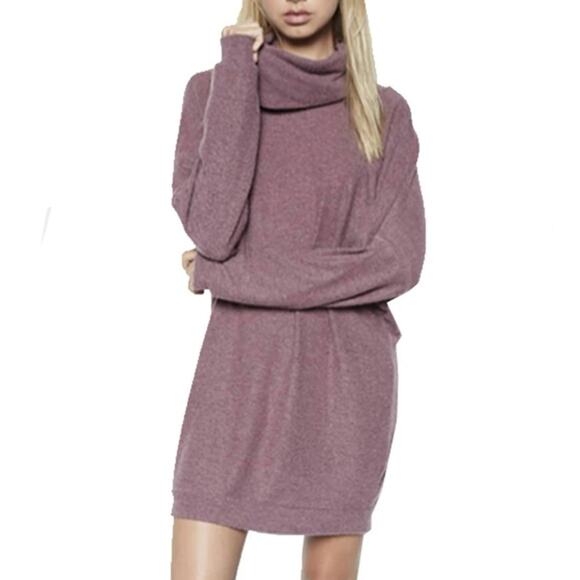 Michael Lauren Vargus Draped Turtleneck Dress in Sangria - Picture 2 of 11